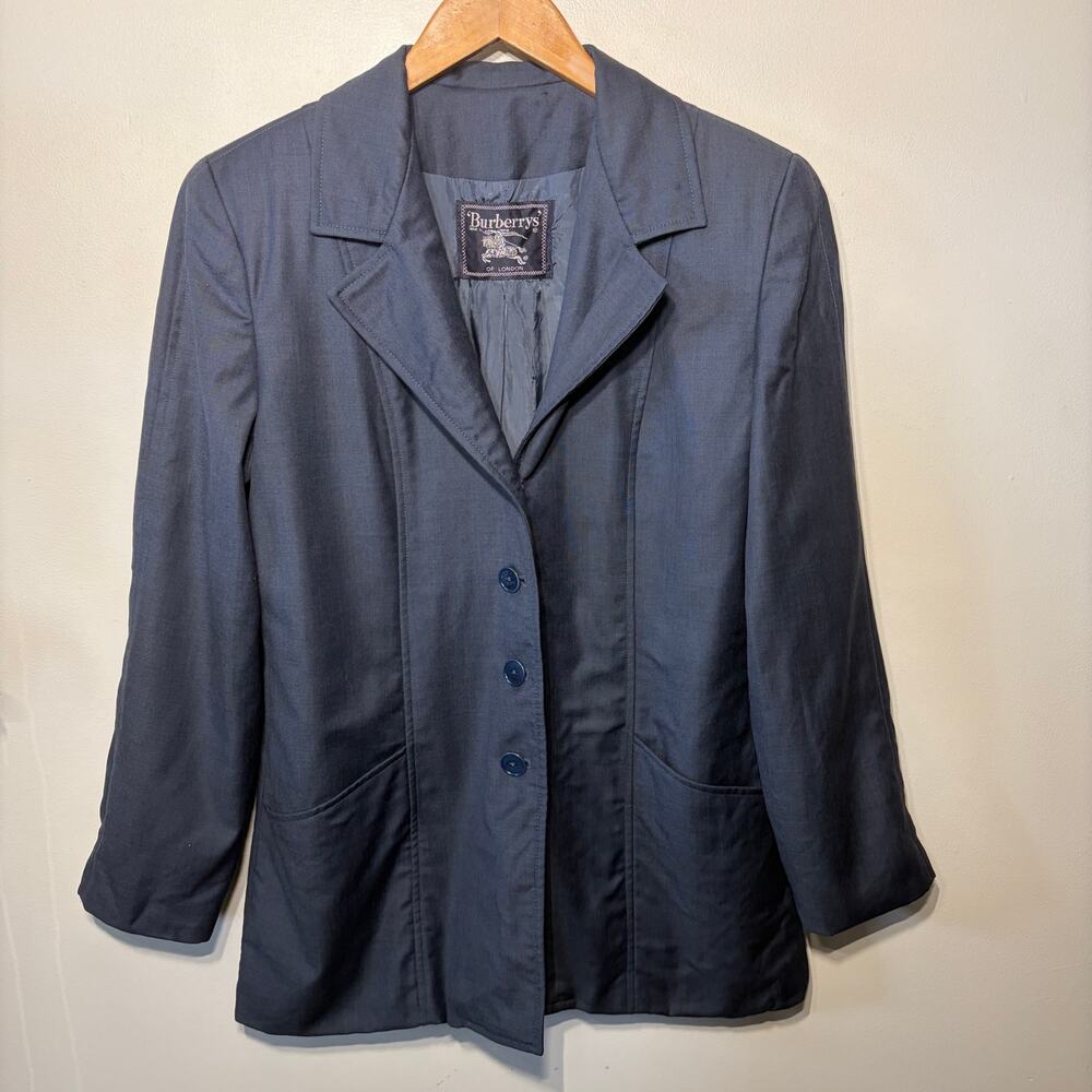 Burberrys' of London VTG Blazer Navy Merino Wool Preppy Button Lined Office 8P